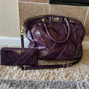 Authentic Coach Purple Patent Leather Handbag and Wallet